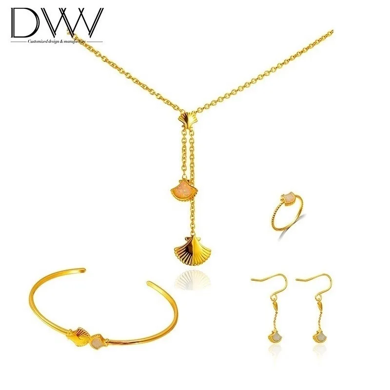 

Gold Plate Silver Shell Bracelet Jewelry Set Bride Wedding Charms Jewelry Set