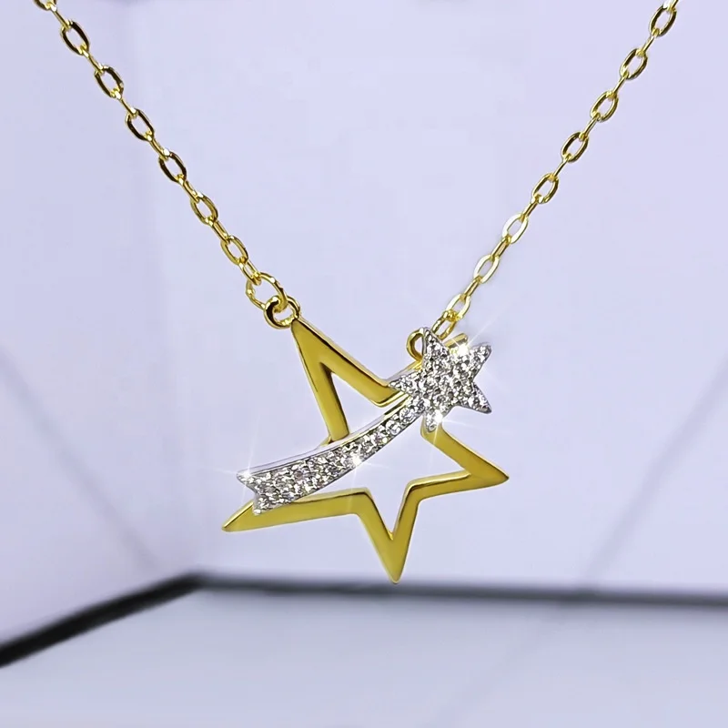 

Fashion Yellow Gold Color Cubic Zircon Twinkling Stars Meteor Necklace Women Party Jewelry, Picture shows