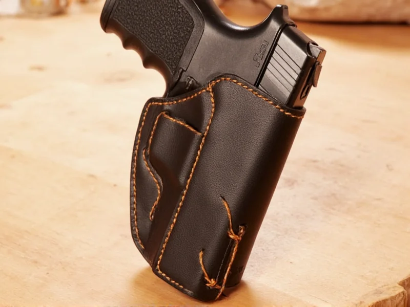 Hand-stitched leather holster with recycled thread details