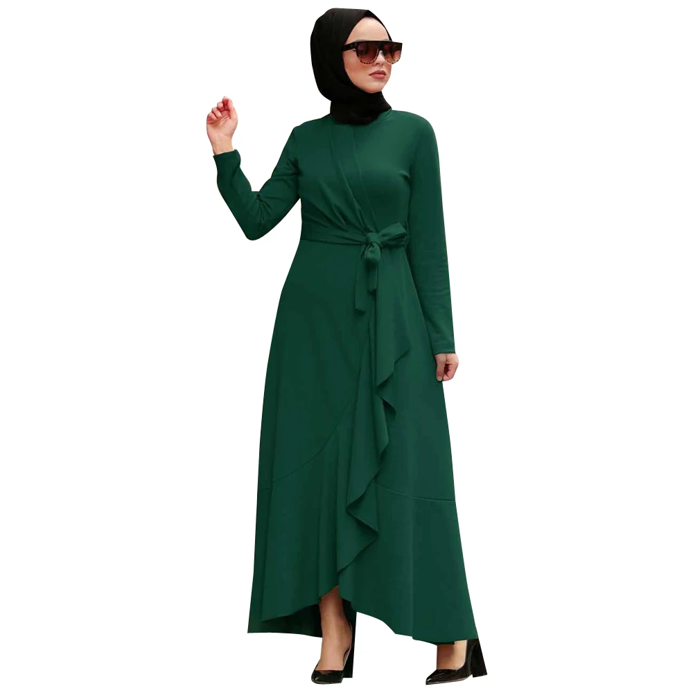 

New Arrival Fashion Muslim Women Kaftan Muslim Long Crew Neck Maxi Dress Latest Hijabi Dress Islamic Clothing, 4 colors