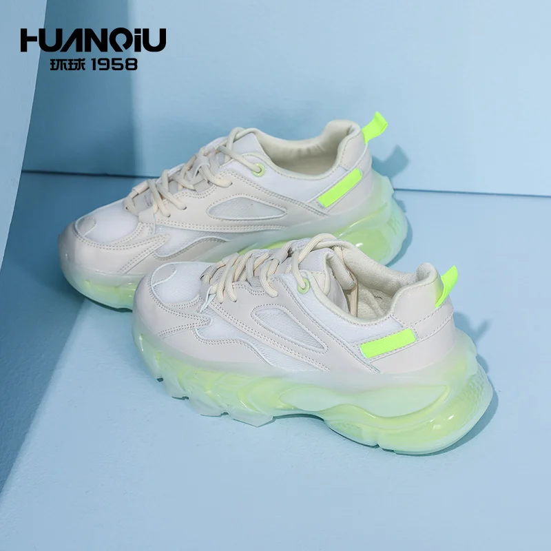 

HA072-1 HUANQIU Fluorescent Green Wearable Shooes Slip On Light Women Snekers, Picture color