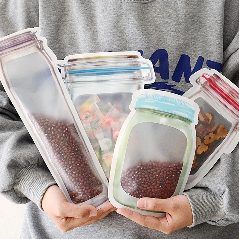 

Fresh Food Storage Bag Reusable Mason Jar Bottles Bags Nuts Candy Cookies Bag Kitchen Organizer Snacks Zipper Sealed organize