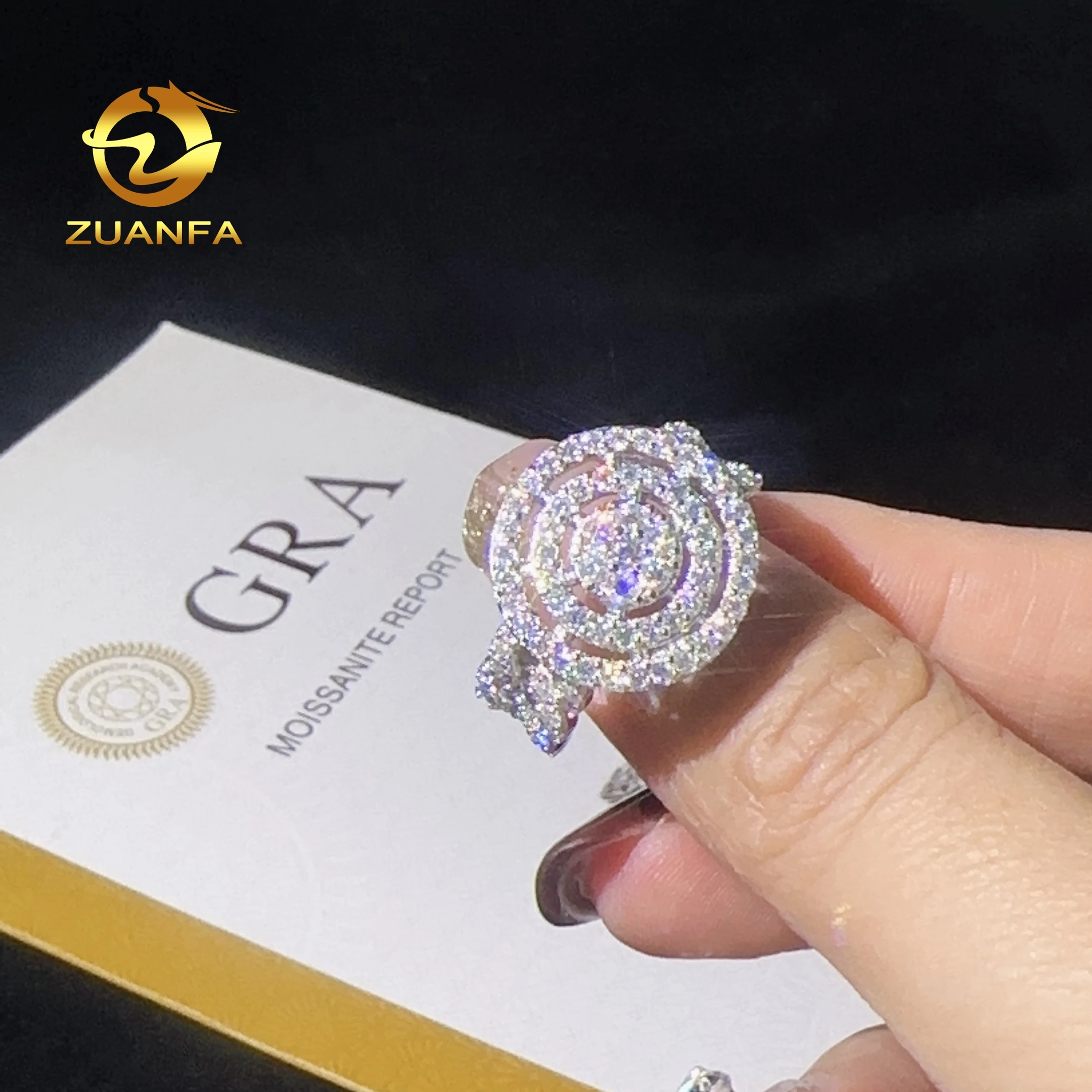 

New Arrival Instock Hip Hop Luxury Ring Iced Out Round Brilliant Diamond Moissanite Diamond Ring for men