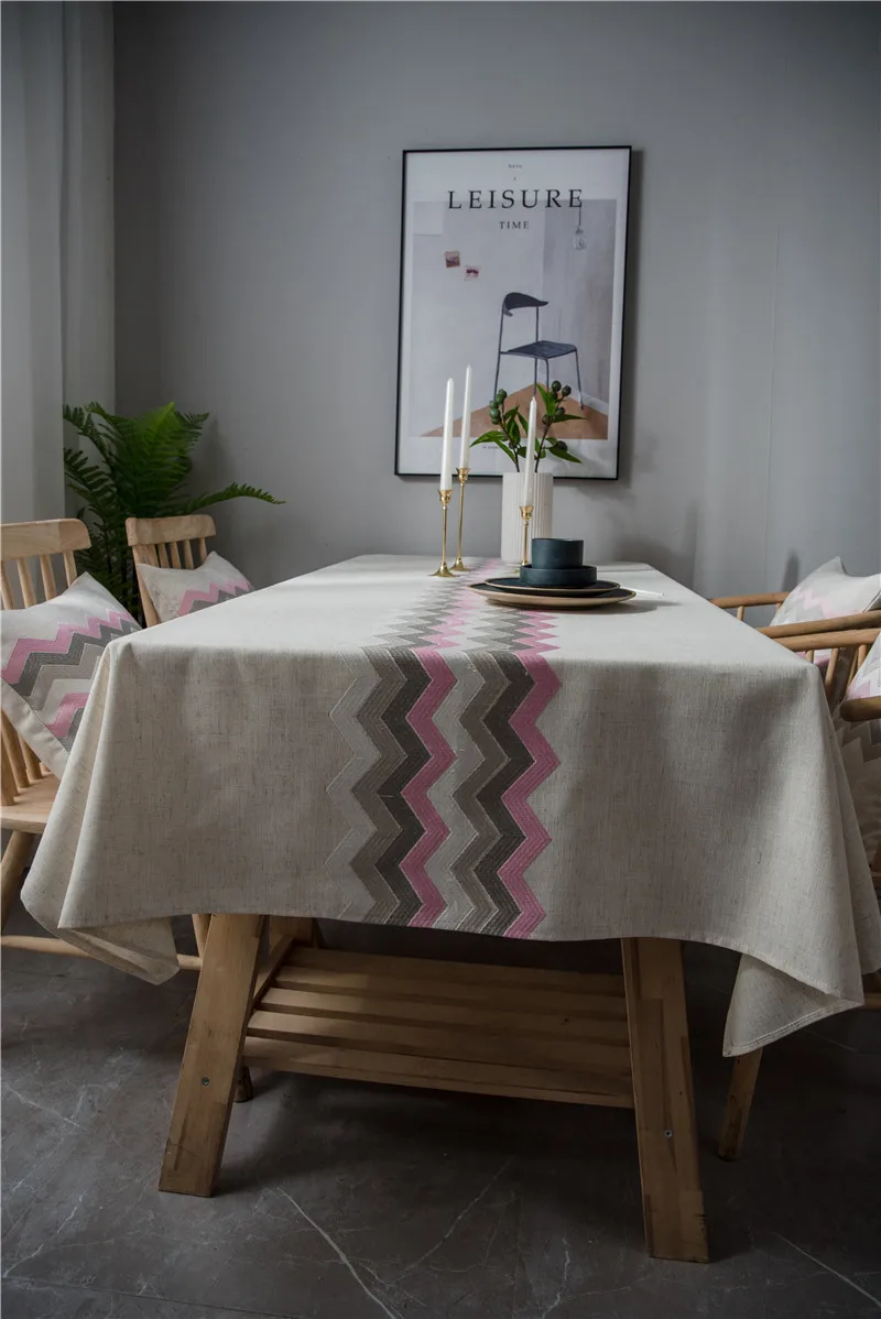 批发定制防水刺绣亚麻台布桌布婚礼派对