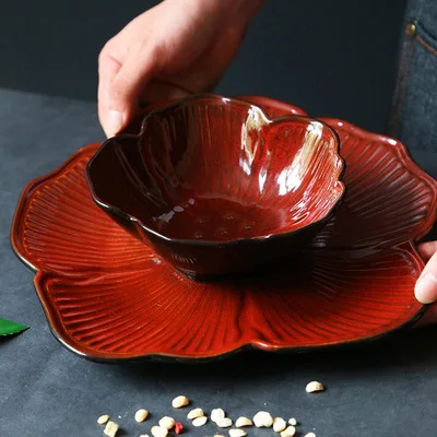 

New Design Creative Irregular Ceramic Plate Bowl Noodle Bowl Relief Hotel Restaurant Flower Shape Dishes Factory Hot Sales