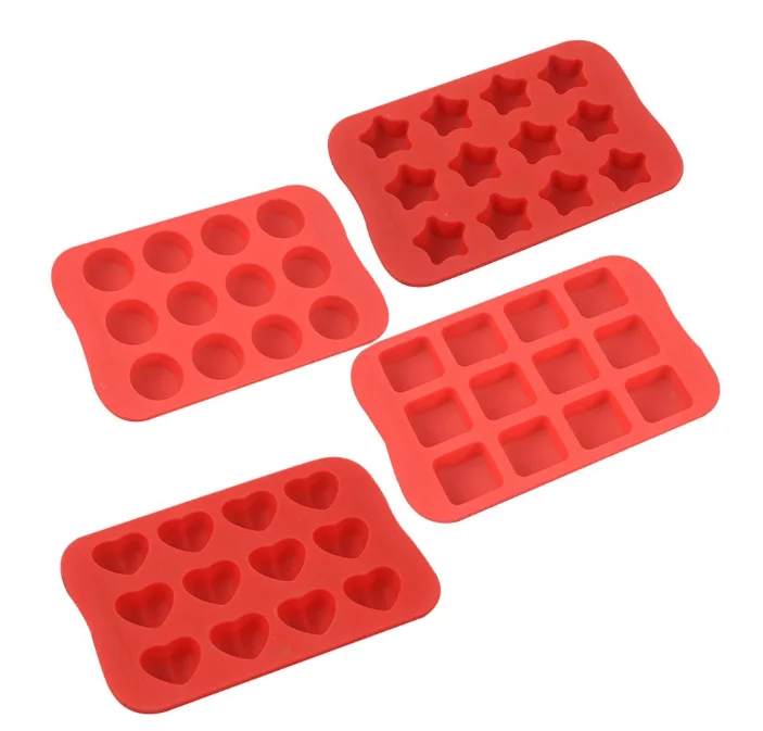 

Custom 12-Cavity Candy Different Shape Silicone Baking Molds Chocolate Molds&Candy Molds 4-in-1, Red,green,yellow