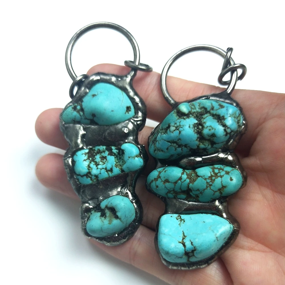 

Wholesale Big Gemstone Jewelry Soldering Blue Stone Pendant Turquoise Charms Soldered Accessories & Components for necklace make