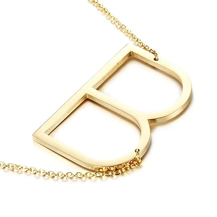 

Stainless Initial Necklace Gold Silver Letter Large Pendant Necklace Script Name Women's Necklace, Custom