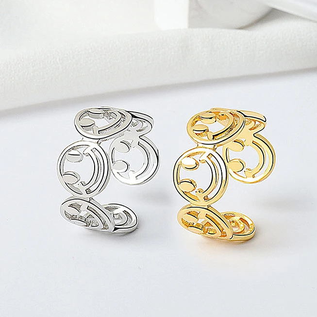 

Trendy Funky Jewelry Gold Silver Cute Rings Smiley Face Ring for Women, As picture shows