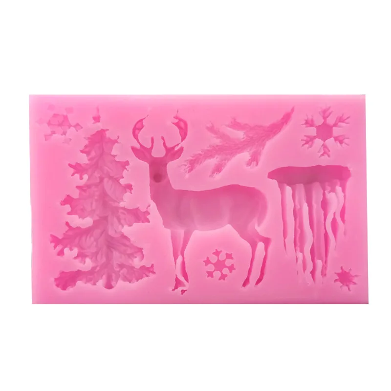 

0744 Christmas Tree Snowflake Icicle Silicone Chocolate Mold Christmas Elk Fondant Cake Decoration Mold DIY Baking, Grey pink