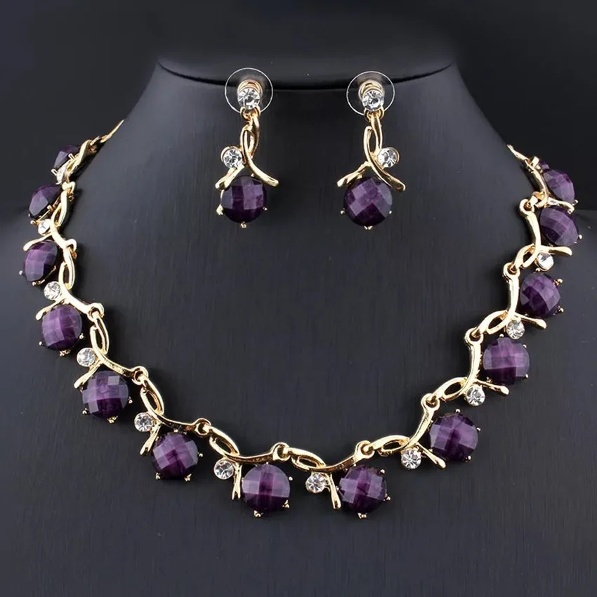 

2021 fashion women purple crystal wedding jewelry sets