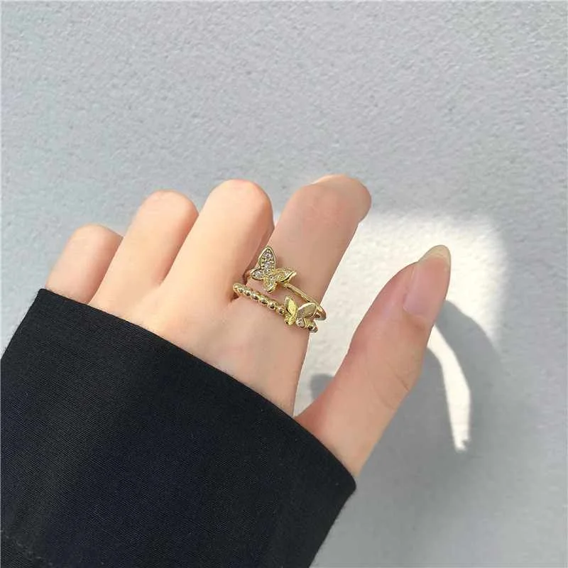 

Finetoo Fashion 2 Piece Set Open Butterfly Hollow Crystal Geometric Knuckle Mid-length Ring Ladies Jewelry Gift, Vintage sliver