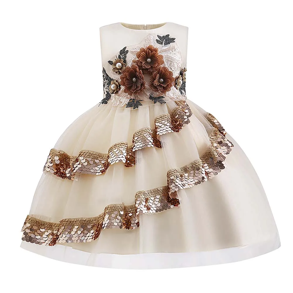 

New Style Sequin Flower Girl Birthday Party Wedding Gown Children Girl Dresses Kids Dresses For Girls, Picture shows