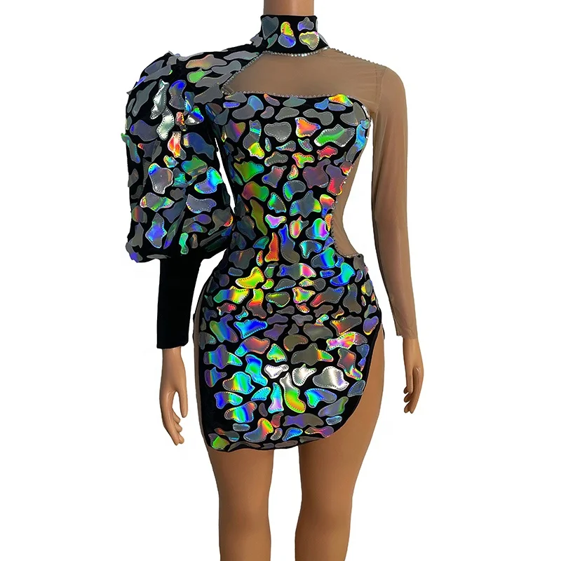 

Shining colorful Sequin jumpsuit Long Sleeve Dress Evening Party Birthday Outfit Nightclub Dance Costume Singer Performance wear