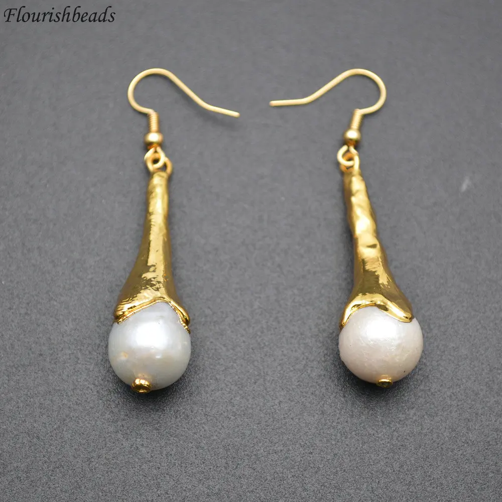 

18k Gold Plating Natural White Pearl Long Drop Dangle Earrings Chic Women Party Elegant Jewelry Gift