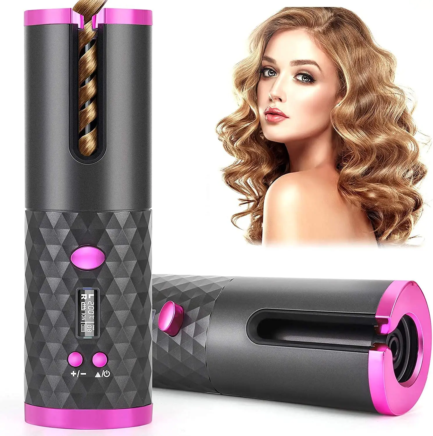 

Automatic Hair Curler Wireless Hair Curling Wand Rechargeable Cordless Hair Styler LED Display Automatic Curling Iron, Black,white,