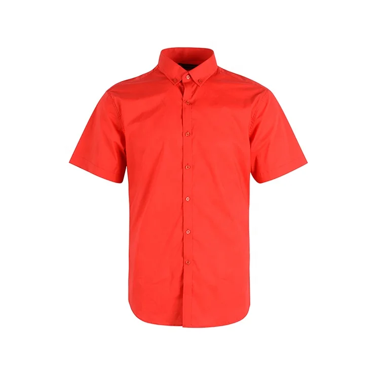 

Wholesale comfortable men's new stylish red woven short sleeve dress shirts 100% cotton