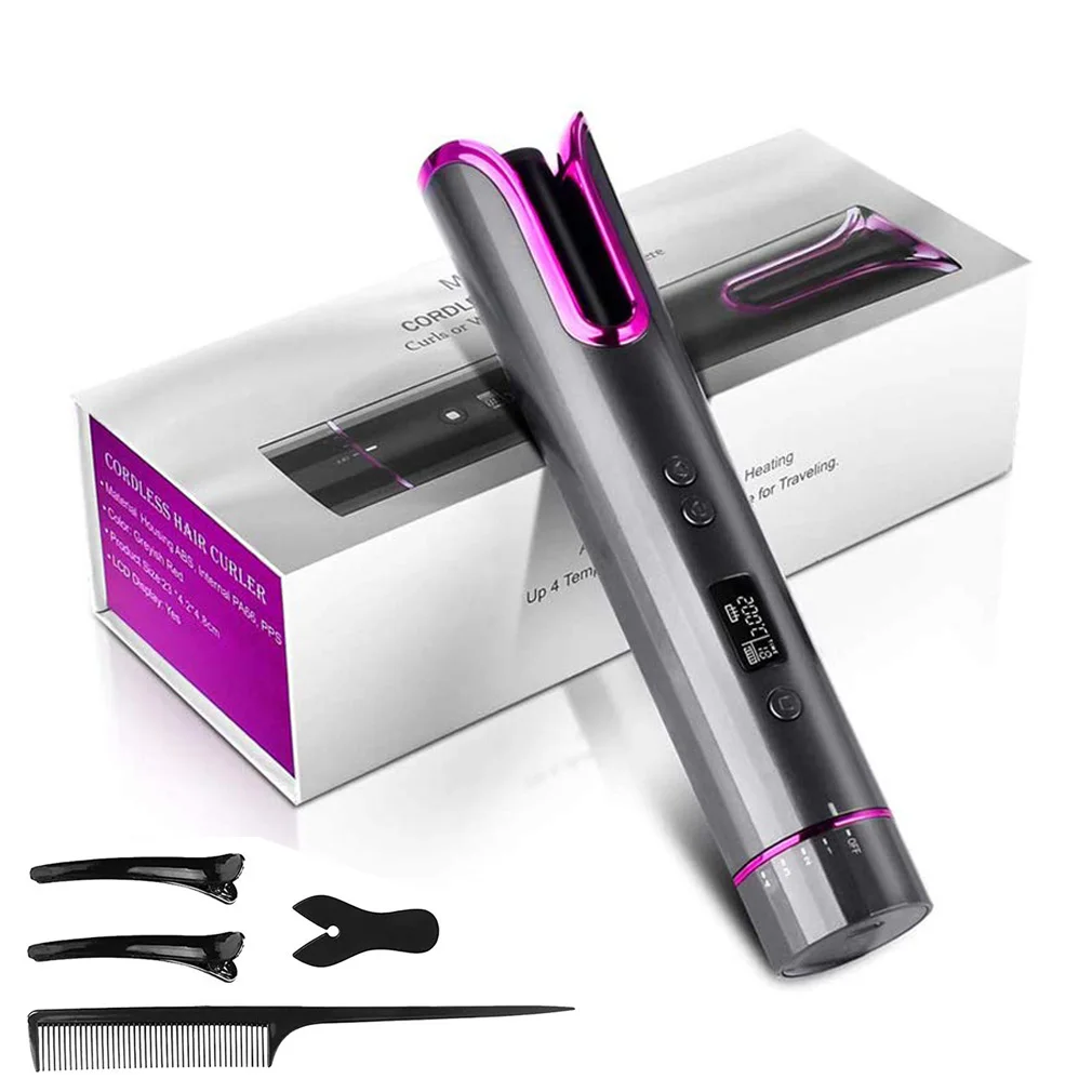 

Fast Heating USB Rechargeable Wireless Automatic Curling Iron Air Curler 360 Degree Rotation Anti-Winding, Gray or customized