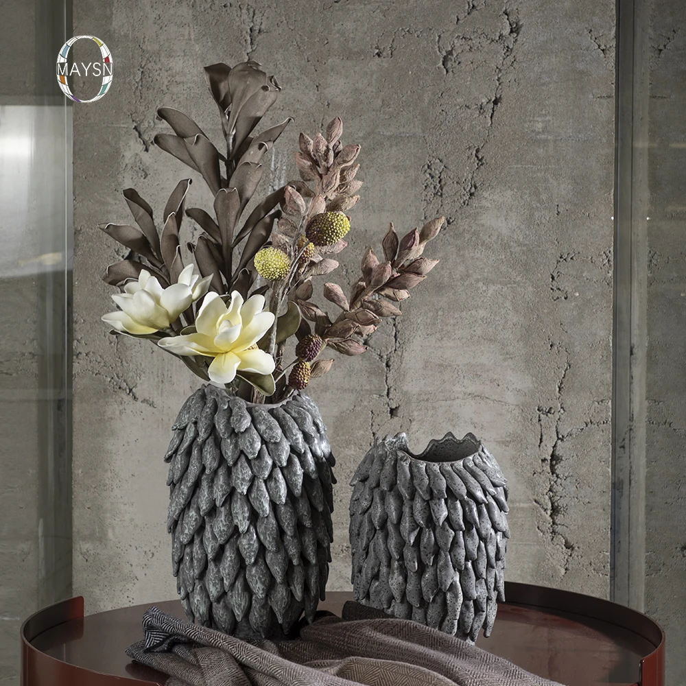 

Natural style unique carved creative flower vase for hallway for living room ceramic decoration vase flower