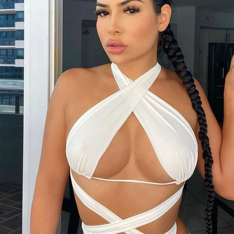 

FS3447A sexy halter crop tops 2021 woman clothing