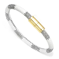 

Fashion White Snake Skin Stripe Genuine Leather Bracelet 18K Gold Magnetic Clasp Leather Bracelet for Couple