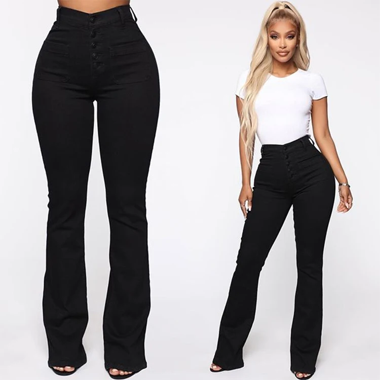 

KNY6151 Fashion button pocket high waist women denim jeans plus size