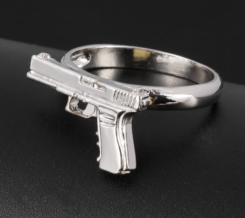 

Gun Metal Ring Silver Alloy Finger Ring Pistol Cool Ring