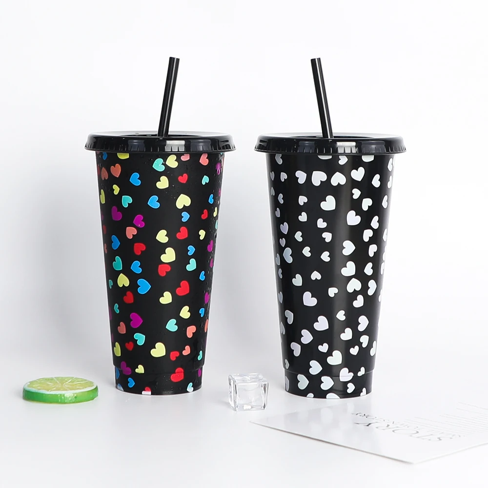 

Coffee sublimation custom logo 24 oz tumbler cold design magic plastic color changing cup with lid and straw, Customized color plastic pp cup