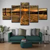 5 Pieces beach sunset spray paintings canvas 5 panels print canvas yellow ocean sunse painting on canvas