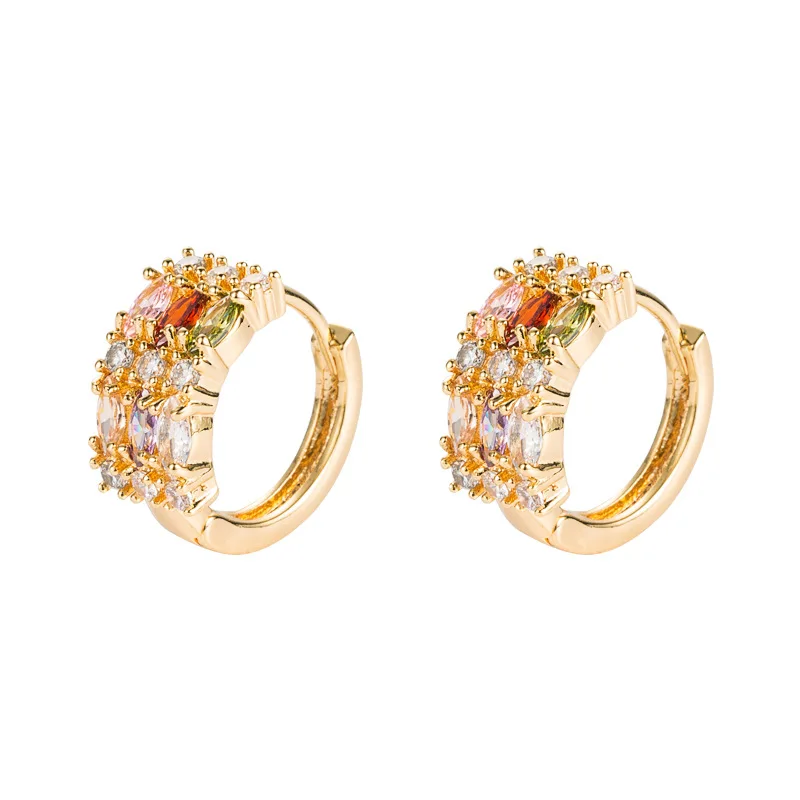 

SC New Arrival 18 K Gold Plated Hoop Earrings Elegant Trendy Sparkling Round Zircon Diamond Hoop Earrings for Women, White, pink, red