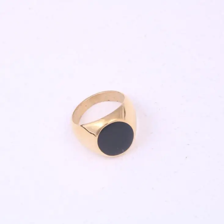 

2021 New Fashion Minimal Jewelry Vintage Bohemian Gold Ring Stainless steel Oval Black Enamel Ring for women, Silver,gold,rose gold custom