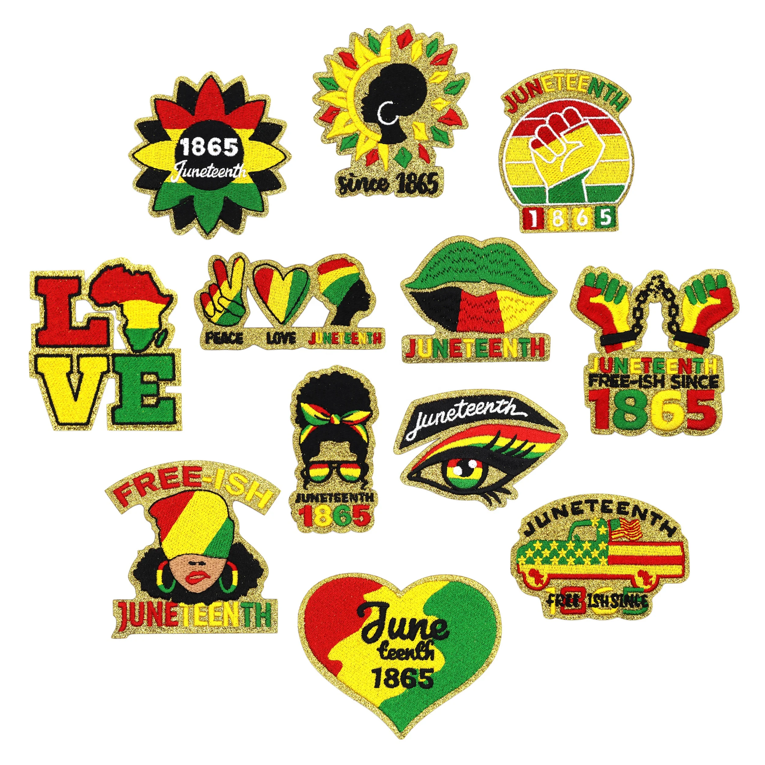 1865 Negro Slave Emancipation Day Glitter Embroidery Iron on Against Racism Juneteenth Patches