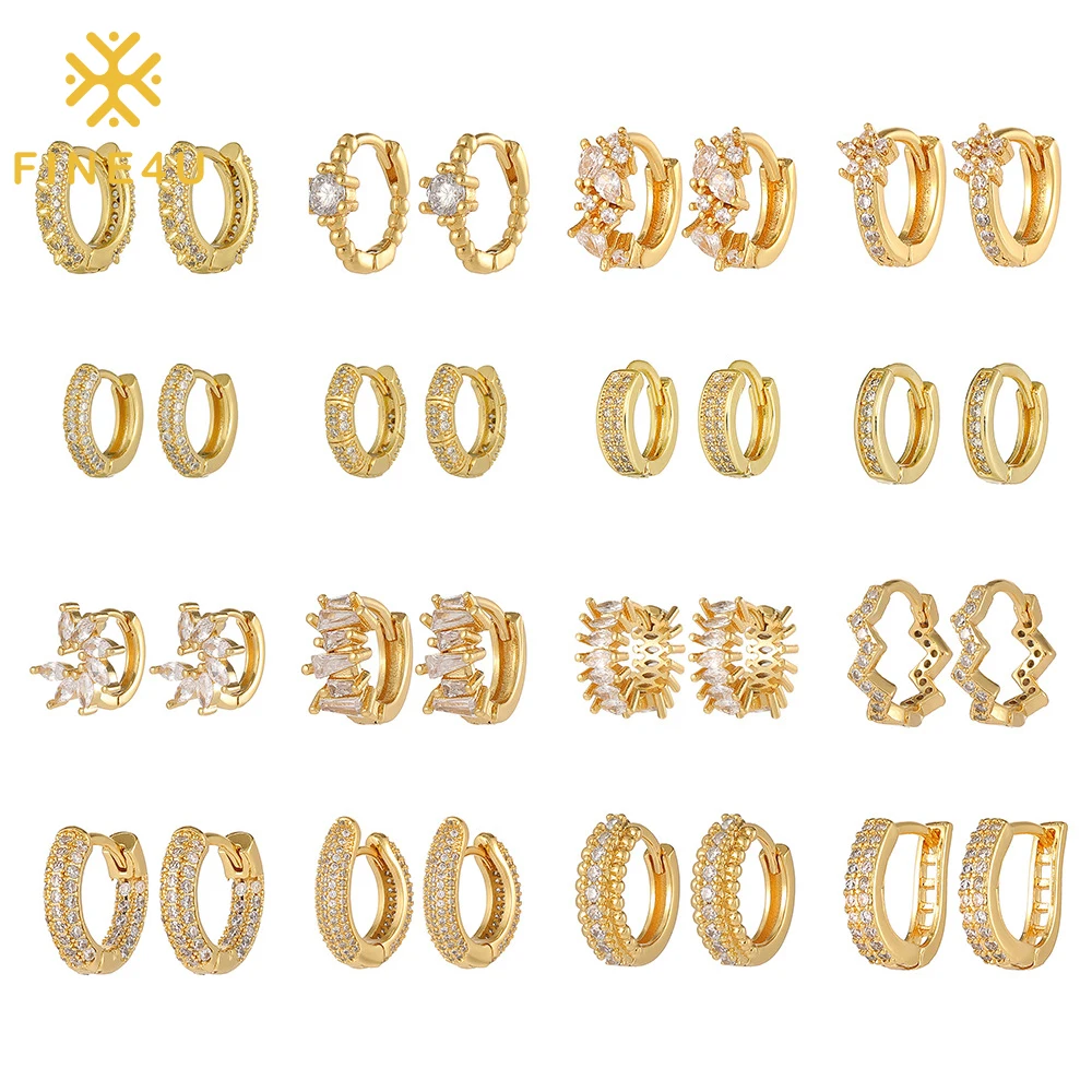 

Trendy Tarnish Free Cz Cubic Zirconia Jewelry 18K Gold Plated Diamond Hoop Earrings For Women