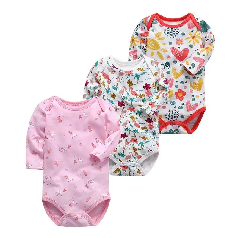 

Wholesale 3Pcs Print Newborn baby clothes 100% cotton kids clothing infant bodysuit, Mix color