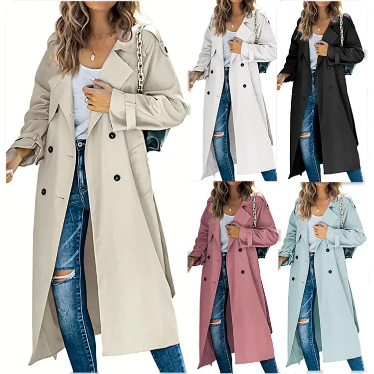 

Women's New Spring Autumn Stylish Ladies Windbreaker Dust Coat with Lining Belt Long Style Fashion Women Wind Trench Coat