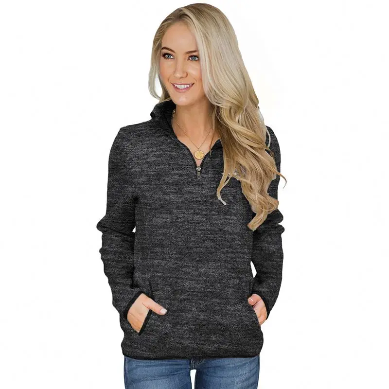 

New Arrivals 2020 Charcoal Quarter Zip Pullover Custom Sweatshirt Women, Black sweatshirt