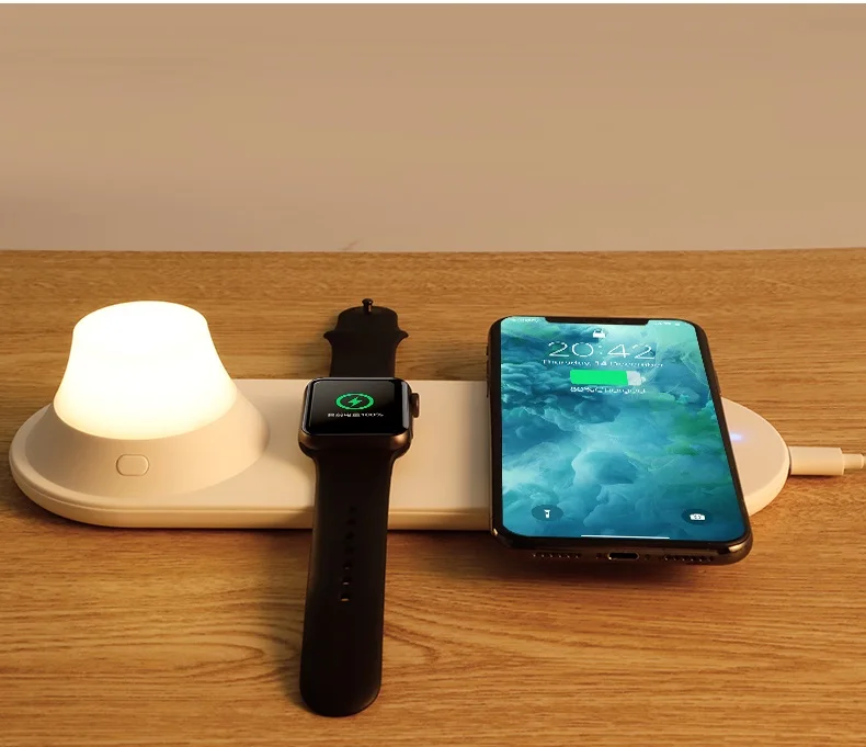 New arrivals Table Lamp 3 in 1 Wireless Charger for smart watch LED Night Lamp qi Phone