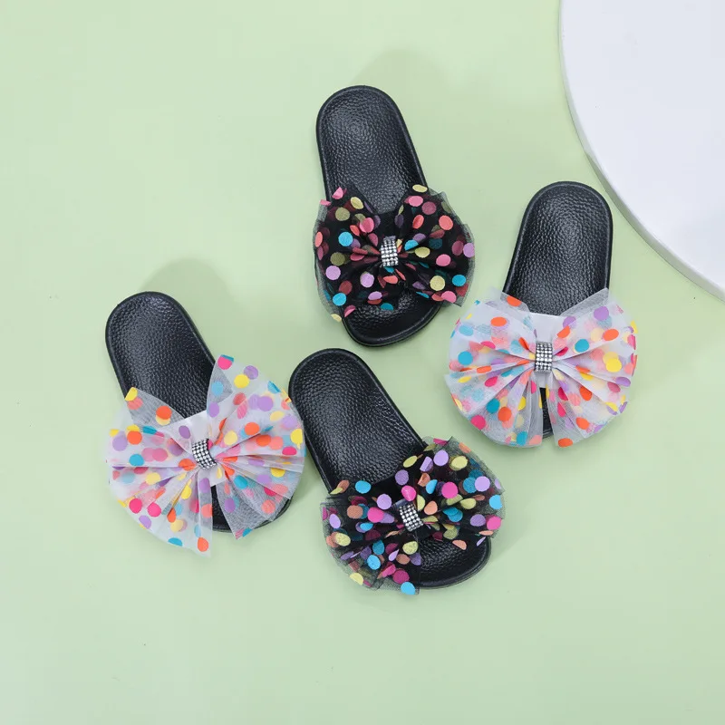 

Children's slippers new summer polka dot lace bow kid shoes fashion wear non-slip girls baby cute sandals