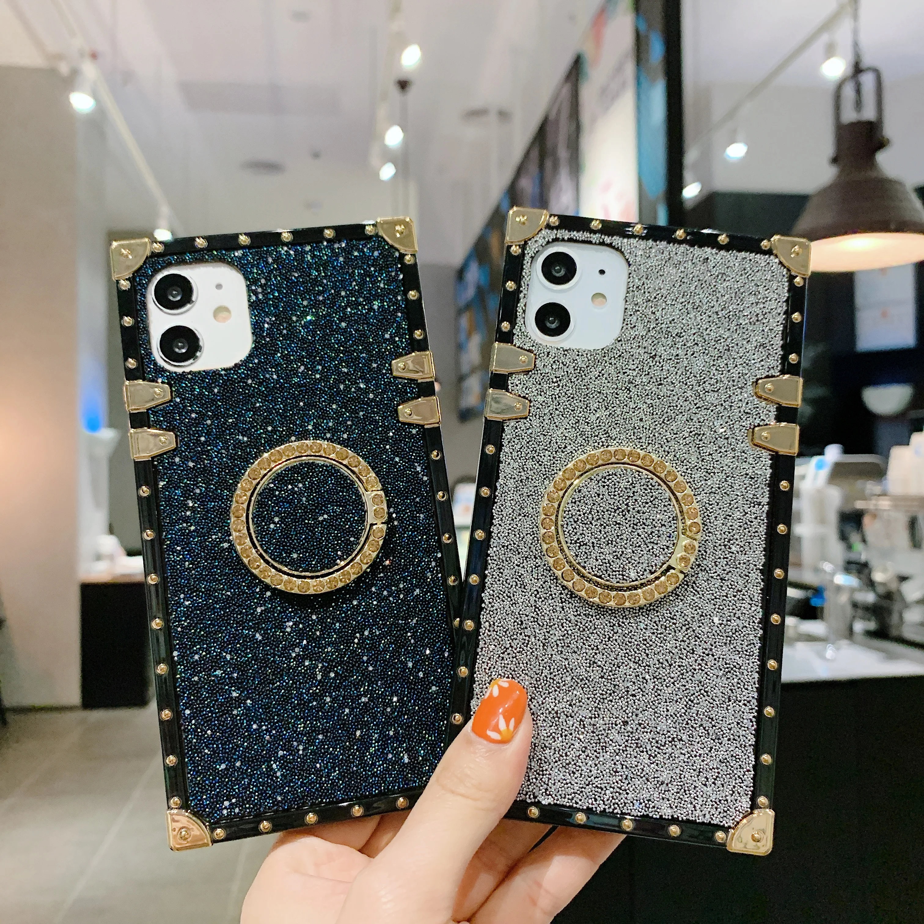 

Luxury Girls Soft Fashion Diamond Phone Case For iPhone 12 Pro Max 11 Pro Max X XS Max XR 7 8 Plus With Ring holder