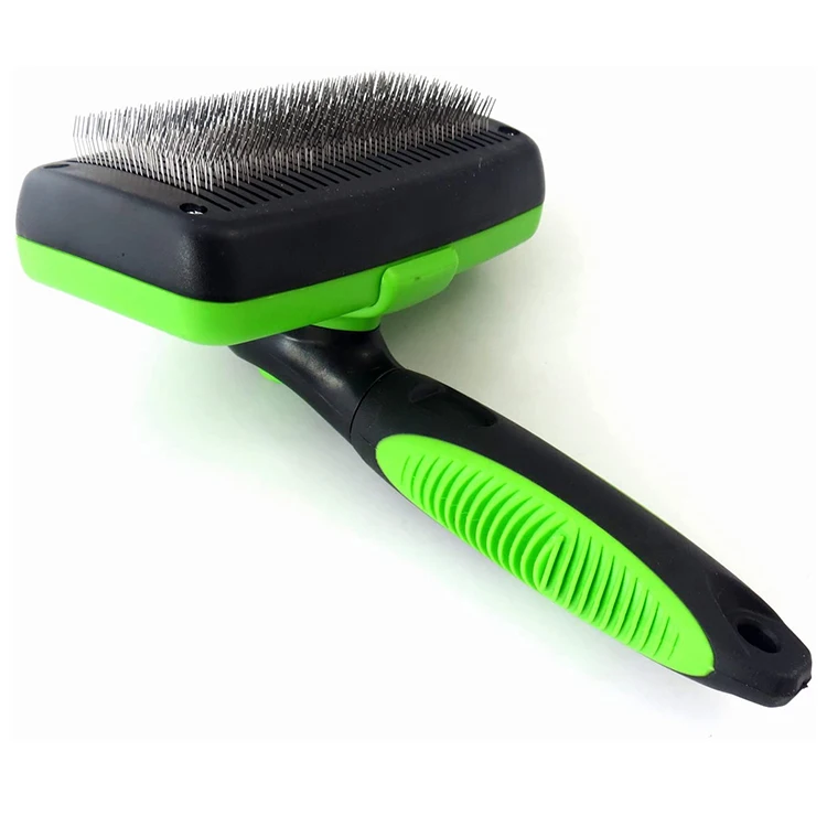 

Self Cleaning Slicker Brush Comb Pet Grooming Brush Removes Mats Tangles And Loose Hair, Yellow/green