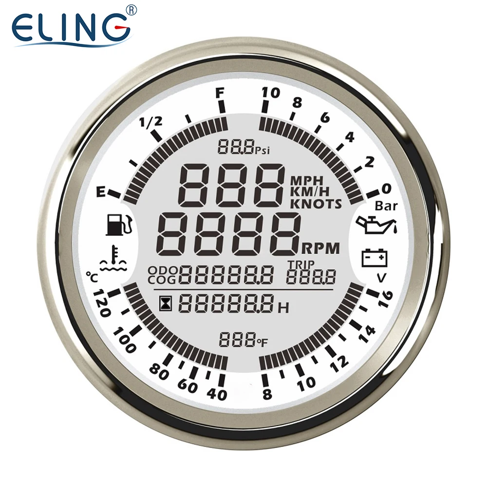 

ELING 6 in 1 Multi-Functional Gauge Meter GPS Speedometer Tachometer Hour Water Temp Fuel Level Oil Pressure 10Bar Voltmeter 12V