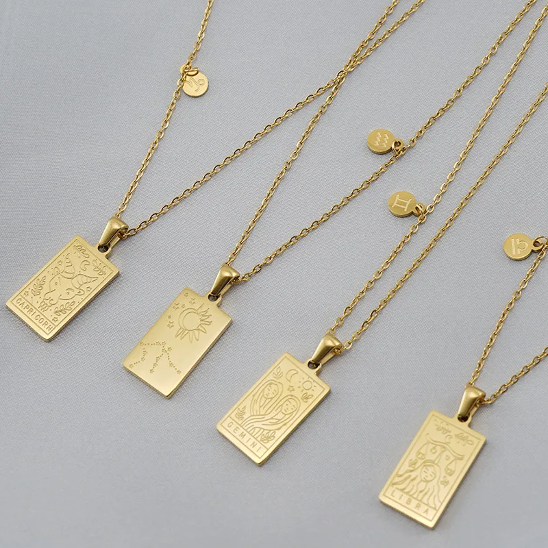 

12 Horoscope Rectangle Pendant Stainless Steel 18K Gold Zodiac Pendant Necklace Zodiac Pendant Stainless Steel Jewelry