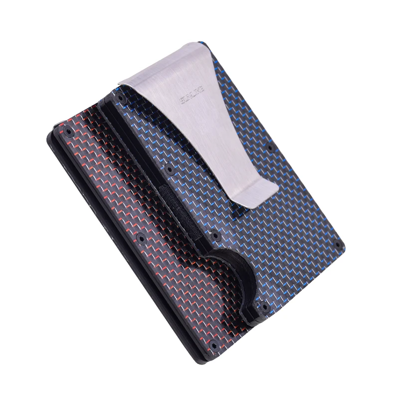 

2021 new color credit card Rfid ultra-thin metal buckle carbon fiber card wallet