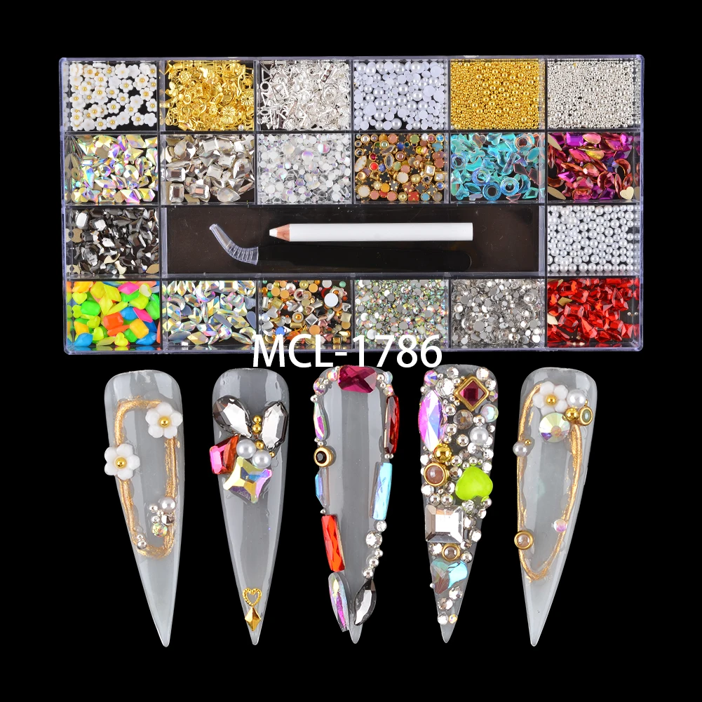 

Sindy Nail Crystal Kit Mixed Shape&Size Rhinestone Decoration charms with 2 picker
