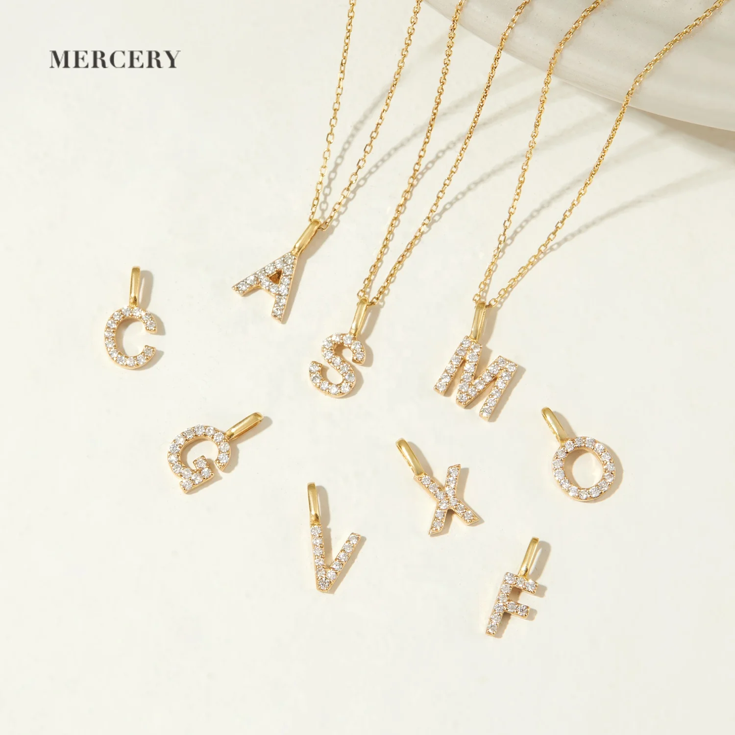 

Mercery Dropshipping 26 English Letters Charm Pave Real Diamond 14k Solid Gold A-Z Pendant For Bracelet Necklace DIY Jewelry