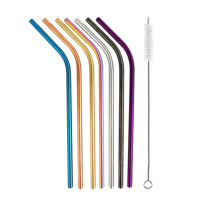 

Customized Logo Food Grade Stainless Steel 18/10 Bend Straws Wholesale Eco Friendly Straw Reusable Drinking Straw Set, Silver/black/gold/rose gold/rainbow/blue/purple