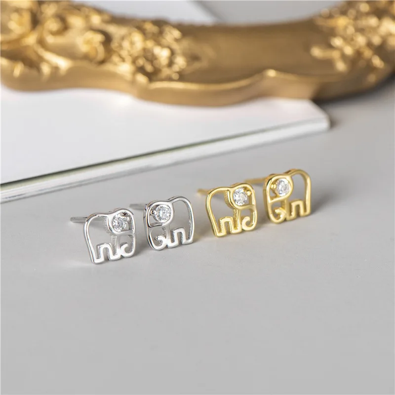

Delicate S925 Sterling Silver Inlaid Zircon Cute Hollow Elephant Earrings For Girls