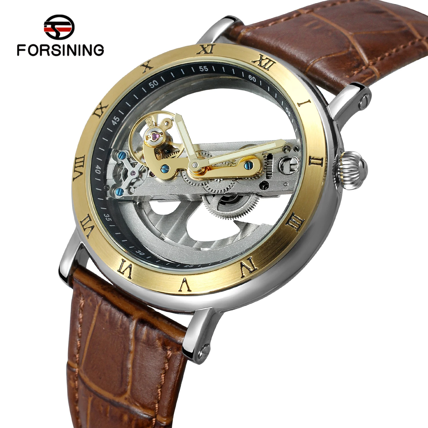 

Forsining Watch Transparent Rome Number New Design Custom Brand See-through Automatic Mechanical Mens Watches In Wristwatches, Brown, silver, black, gold, rose gold