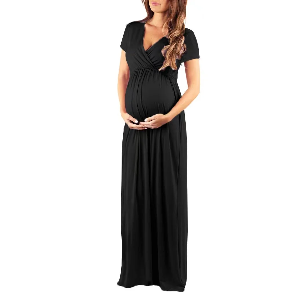 

2021 Women's Pregnancy Fashion elegant V-neck Short Sleeve Dress Maternity maternity dresses for photo shoot pregnant clothes