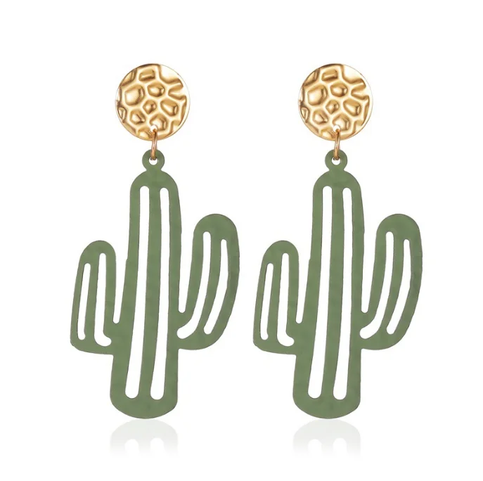 

HPXmas Korean Popular Earrings Personality Exaggerated Cartoon Female Earrings Cute Cactus Drop Earrings